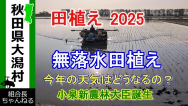 【田植え　2025】無落水田植え　今年の天気は異常　記録的日照不足　小泉新農林水産大臣　コメ担当大臣