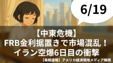 6/19【中東危機】FRB金利据置きで市場混乱！イラン空爆6日目の衝撃【毎朝速報】アメリカ経済現地メディア解読