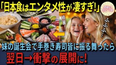 【海外の反応】「日本食は絶品だけじゃない！エンタメ性も高すぎ！」日本で手巻きずしを教わった外国人女性→帰国後妹の誕生日会で母国流アレンジ手巻き寿司パーティーをした結果！衝撃の展開に！？