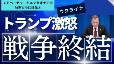ウクライナ戦争のフェイズが変わった。戦争終結へ。トランプ大統領激怒。 メドベーゼフ「報復は不可避。キエフのネオナチ当局を完全に排除。」と述べる。
