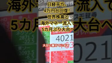 日経平均、4万円台回復！世界株高と海外マネー流入で5カ月ぶり大台　#日経平均上昇#日経平均4万円台#半導体#生成AI#