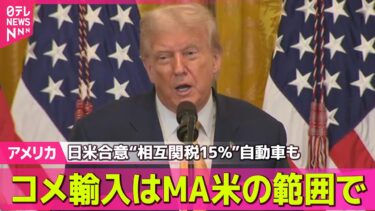 【アメリカ】日米合意“相互関税15％”自動車も　コメ輸入はMA米の範囲で　── 国際ニュースライブ （日テレNEWS LIVE）