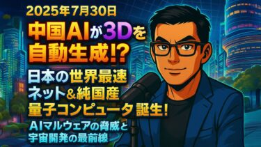 【2025年7月30日】中国AIが3D世界を自動生成!? 日本の世界最速ネット＆純国産量子コンピュータ誕生！AIマルウェアの脅威と宇宙開発の最前線