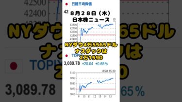 【日本株】日経平均 +308円高で高値引け！AI・半導体好調へ期待｜8月28日（木） #経済ニュース #お金  #投資 #相場見通し #日本株