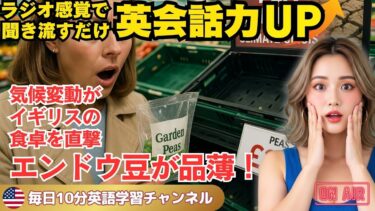 【聞き流し英語ニュース】イギリスでエンドウ豆が品薄！気候変動が食卓に与える影響とは？ | 英語リスニング・英語学習