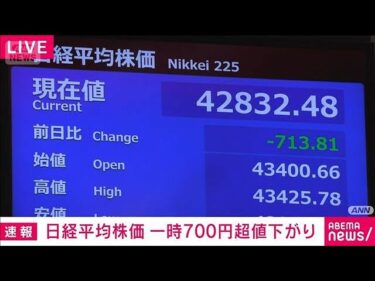 【速報】日経平均株価　一時700円超下落　半導体関連や利益確定売りで(2025年8月20日)