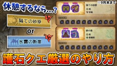休憩するなら『隔ての砂原or氷霧の断崖』の異常気象！護石クエ厳選のやり方と良クエの仕組みを解説【モンハンワイルズ】