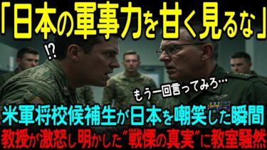 【海外の反応】「日本の軍事力は皆無でしょｗｗ」米軍将校候補生が日本を嘲笑した瞬間、教授が激怒し明かした戦慄の真実に教室騒然…30年間隠され続けた日本の恐るべき実力とは？