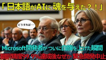 【海外の反応】「日本語AIの翻訳精度が99.9%を記録した瞬間、開発者が開発中止を決定」Microsoft翻訳チームが恐怖した…世界25言語のAI企業が開発方針を根本変更した理由【日本称賛】