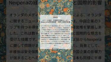 オランダ政府、中国系半導体メーカーNexperiaの経営権掌握:背景と国際的影響|DutchNews.nl|2025/10/17|国際経済