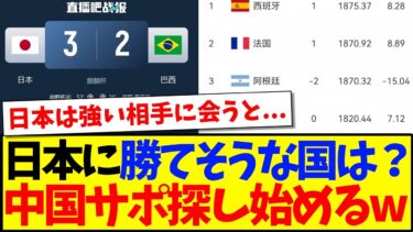【中国の反応】ブラジルを撃破した日本代表に勝てそうな強豪国を探して、盛り上がり始める中国サッカーファンたちがこちらですwww