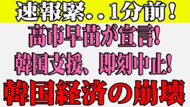 【緊急速報】高市早苗が韓国支援を完全停止！「日本は利用されてきた！」衝撃の一言に韓国政府パニック！