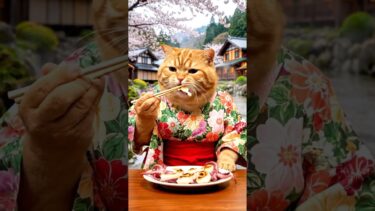 爆速で食べる猫が話題に!ぽっちゃり猫の食欲全開🐱🔥 #shorts #猫 #食べる猫 #日本