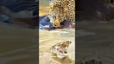 ヒョウ VS ワニ #トレンド #野生動物 #動物 #YouTubeshorts #ショート