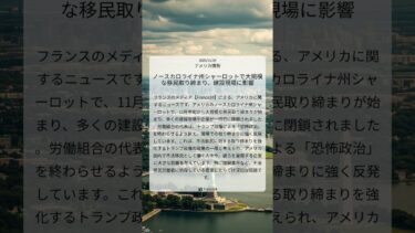 ノースカロライナ州シャーロットで大規模な移民取り締まり、建設現場に影響｜France24｜2025/11/29｜アメリカ情勢