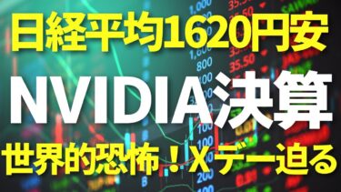 エヌビディア(NVIDIA)決算への世界的な恐怖！日経平均1620円安！Xデー迫る