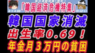 【ゆっくり解説】世界最低の出生率で韓国が消滅する事態に！？ー国民年金わずか月３万円の貧困世帯の絶望！