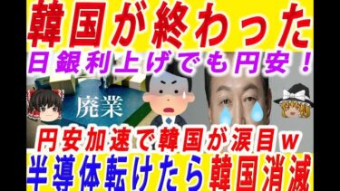 【ゆっくり解説】韓国の絶望！韓国半導体が転けたら国家消滅する事態にー日銀利上げでも円安加速で韓国涙目ｗー韓国速報