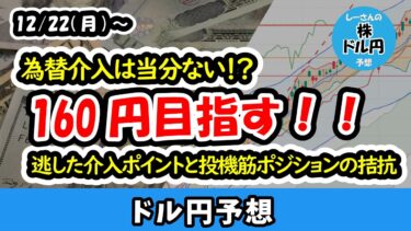 【ドル円】日本政府は円安推移を容認！？通り過ぎた絶好の介入タイミング。投機筋のポジション拮抗で介入の根拠が乏しい？さらに強い円安に要警戒！！【週間ドル円予想