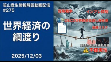「世界経済の綱渡り」(2025/12/03)(「笹山登生の情報解説動画配信」#275)