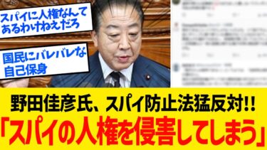 【は？】「スパイの人権も守らないと…」国民全員にバレバレな自己弁護でスパイ防止法を全力で阻止しようとする野田佳彦氏に対する国民たちの反応集！【緊急/反応集/政治/不満/ニュース/高市早苗/有本香】