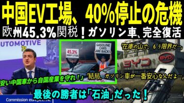 【衝撃】中国EV工場40%停止とBYD失速の裏側。欧州「45.3%関税」で石油とガソリン車が完全復活する真実