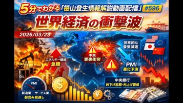 「世界経済の衝撃波」(2026/03/23)(5分でわかる「笹山登生の情報解説動画配信」#596)