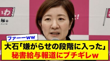 大石「嫌がらせの段階に入った」秘書給与報道にブチギレｗ