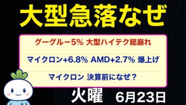 【6/23米国株】なぜ大型テック急落？一方、メモリー半導体は暴騰！アルファベット-5%、ナスダック反落。ダウは148ドル高の二極化、原油3%急落・ドル円161円台【米国株ニュース】