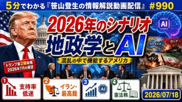 「2026年のシナリオ   地政学とAI」(2026/07/18)(5分でわかる「笹山登生の情報解説動画配信」#990)